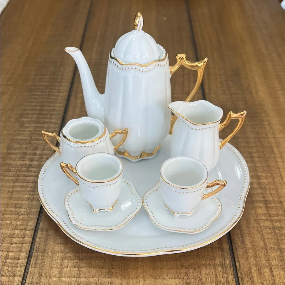 Elegant White and Gold Childs Tea Set - Picture 1 of 8